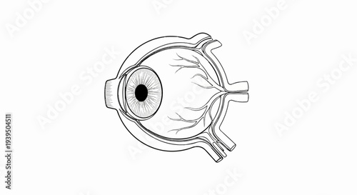 Anatomical illustration of a human eyeball, showing internal structures and optic nerve