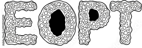 Abstract bubbly letters forming the word EOPT with textured outline