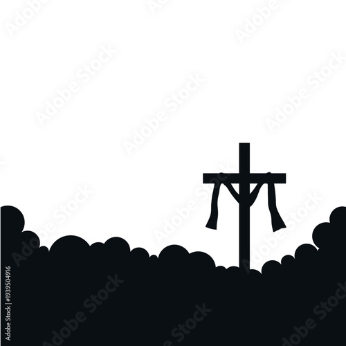 Empty cross silhouette on hill representing Jesus crucifixion