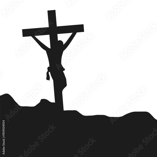Silhouette of Jesus on cross on Calvary hill
