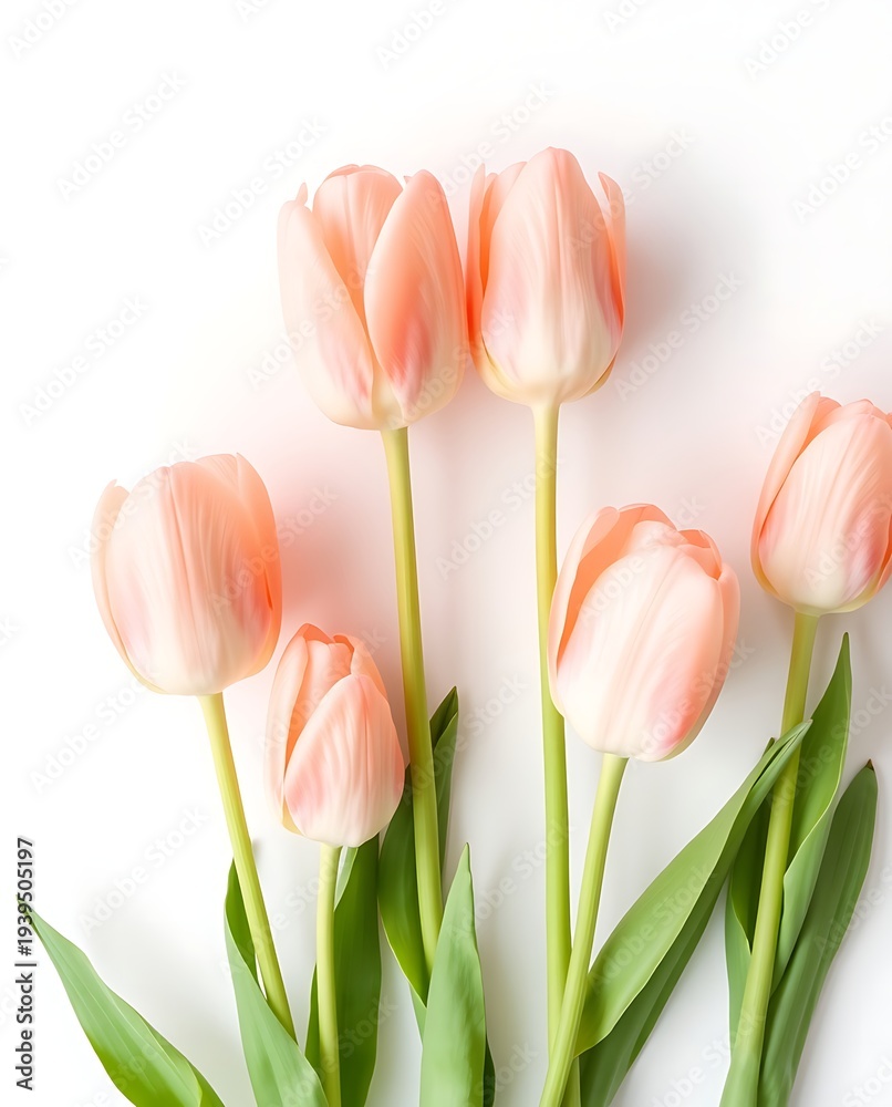 Obraz premium Pastel Pink Tulip Bouquet - Soft Spring Flowers Bunch Minimalist on White background
