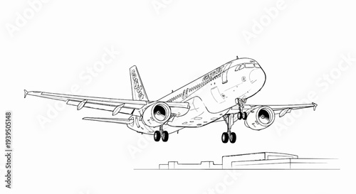 Sketch of a jet airliner taking off from a runway