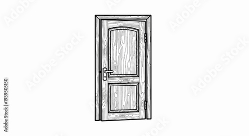 Detailed sketch of a wooden interior door with arched panel