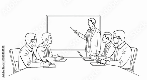 Business meeting with a presenter and attendees taking notes