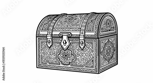 Ornate, antique, locked chest with intricate engraved patterns