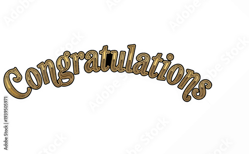 Ornate golden lettering with a textured fill spells out "Congratulations" in an arc