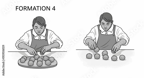 Person forming balls of dough on a tray and then arranging them