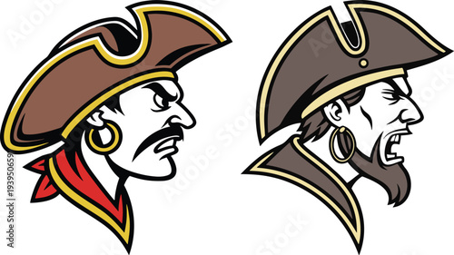 Pirate Head Vector – Cartoon Buccaneer Mascot Logo .