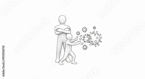 One person shields another from attacking viruses