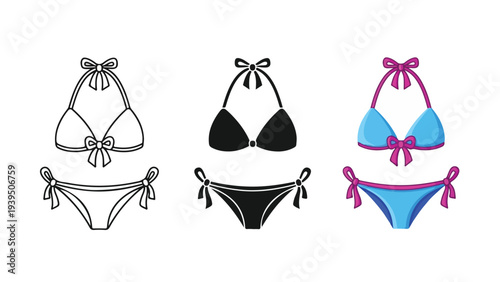 Women bikini set flat design vector illustration - Flat Design Icon. line icon set - Icon vector - Blue icon vector. Clipart. Icon collection - Line and glyph solid icon and logo template