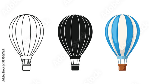 Hot air balloons set flat design vector illustration - Flat Design Icon. line icon set - Icon vector - Blue icon vector. Clipart. Icon collection - Line and glyph solid icon and logo template
