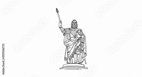 Ornate statue of a regal figure holding a scepter and orb