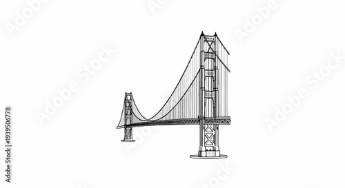 Stylized sketch of a large suspension bridge spanning a body of water