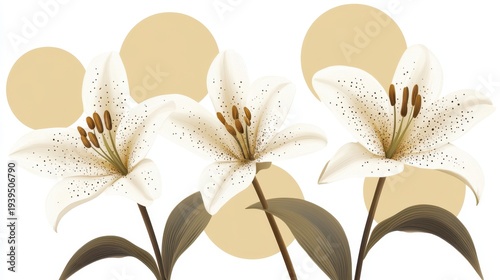 Three white flowers with brown centers bloom brightly close up view highlights delicate white petals and dark centers