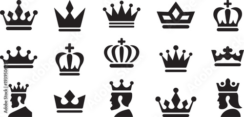 Crown king silhouette mega icon set