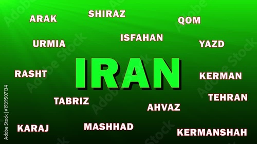 Iran - Cities of Iran on a green background with animation