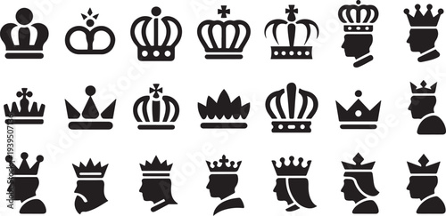 Crown king silhouette mega icon set