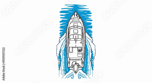 Aerial view of a speed boat cruising through blue water