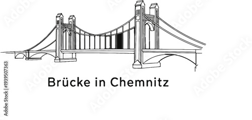 Sketch of a suspension bridge with a  below