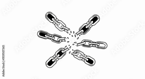 Six broken chain links radiating outwards from a central point