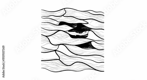 Abstract pattern of layered, wavy lines creating depth and dark voids