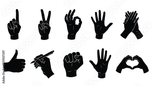 Hand gestures set flat design vector illustration - Flat Design Icon. line icon set - Icon vector - Blue icon vector. Clipart. Icon collection - Line and glyph solid icon and logo template