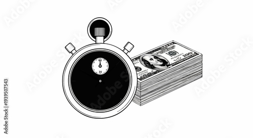 A stopwatch and a stack of hundred dollar bills are depicted side by side