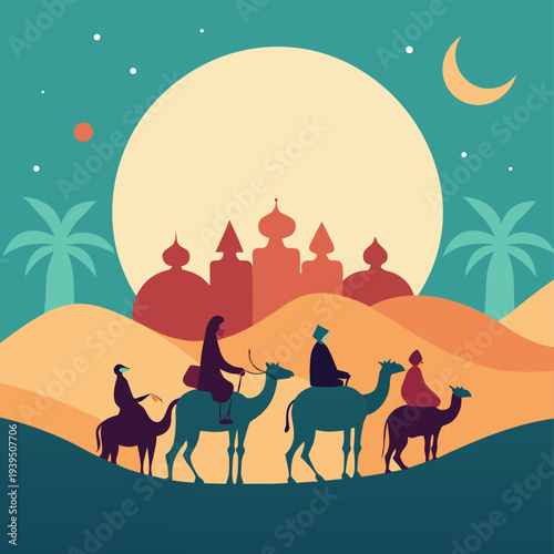 Happy muharram islamic new year greetings card.