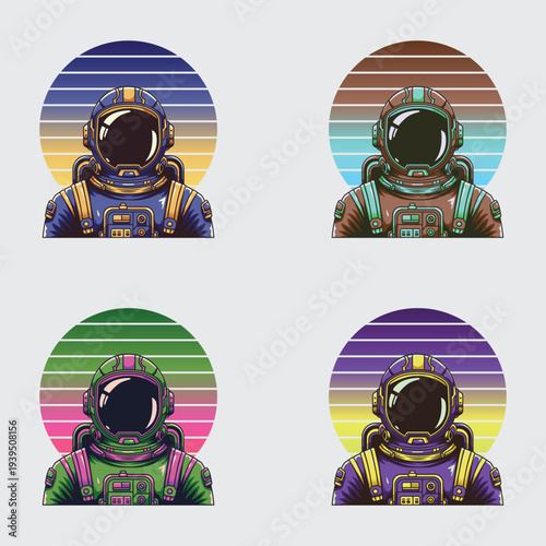 Astronauts in Space Suits with Colorful Backgrounds