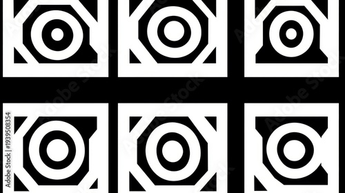 Four monochrome circular shapes displayed geometrically composition features four distinct black and white circles