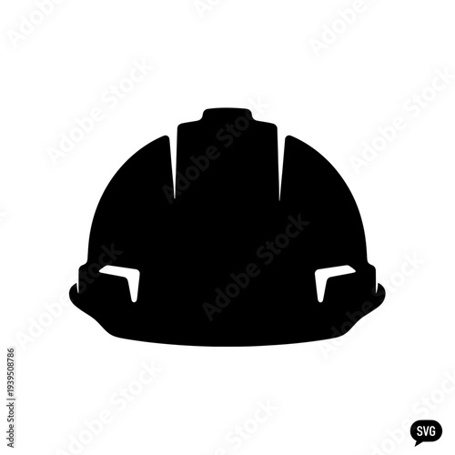 Black Hard Hat Silhouette Icon Vector Isolated On White Background