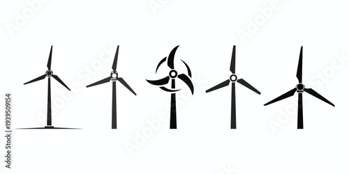 Wind Turbine Bundle Vector Set – Renewable Energy Windmill Icons for Green Power Concept