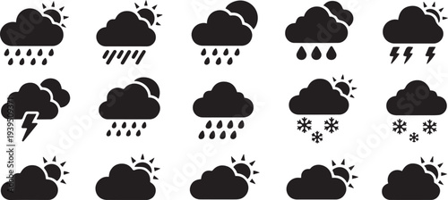Graphic weather sky cloud collection. Vector silhouette icon set