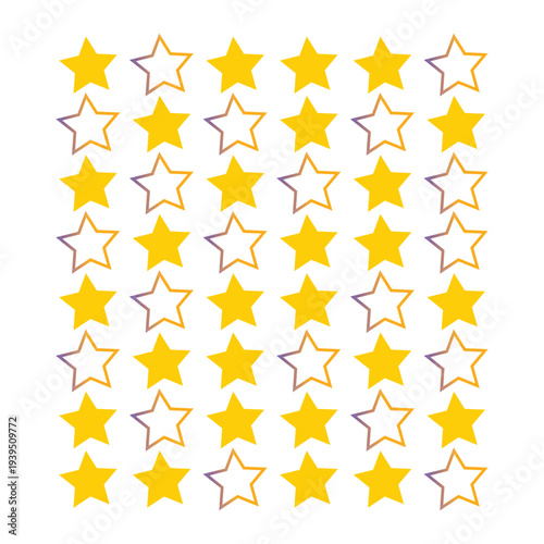 Colorful star shapes in yellow, orange, and purple