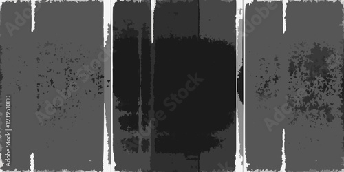 Abstract black and gray textured panels with a dark central void