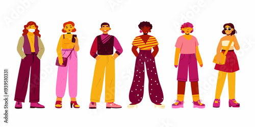 Diverse group of young adults illustrated in a modern colorful style
