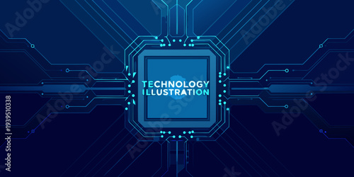Abstract technology illustration featuring a blue circuit board design