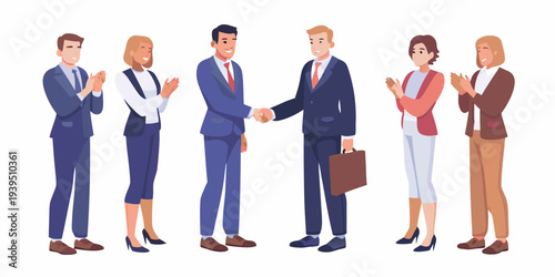 Business people in suits clapping and shaking hands in agreement