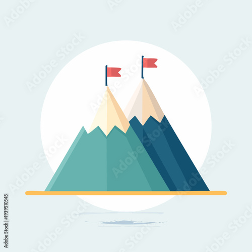 Mountain peaks with flags symbolizing success and achievement.