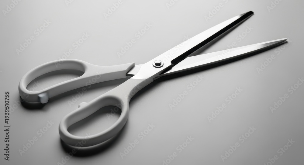 Obraz premium Open scissors on a white surface, ready for cutting.