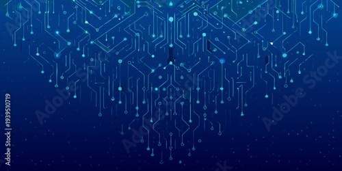 Abstract blue circuit board pattern with interconnected lines and nodes