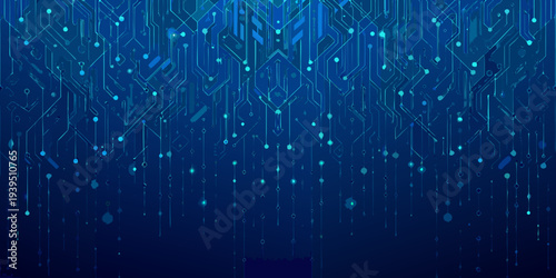 Abstract blue circuit board pattern with interconnected lines and nodes