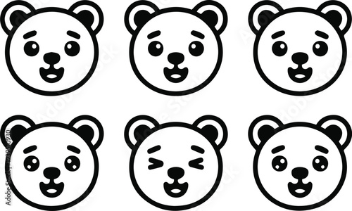 Bear faces with emotion expressions for messaging