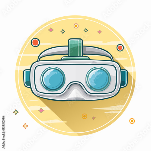 Illustration of a virtual reality headset on a yellow circular background