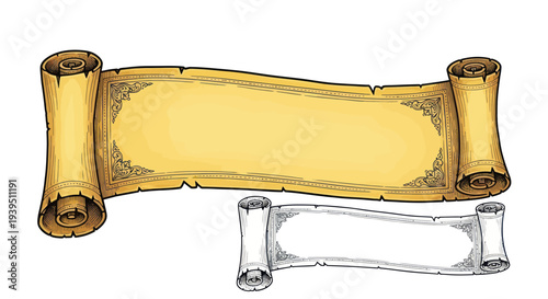 Vintage Scroll and Parchment Paper Banner with Decorative Border