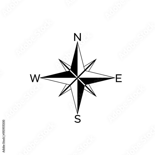 Black Compass Rose Navigation Symbol.