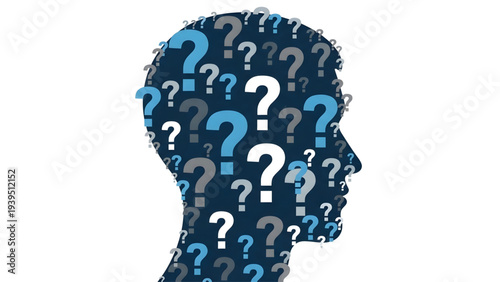 Human Head Silhouette Filled with Question Marks – Thinking, Doubt and Curiosity Concept, Transparent SVG Illustration
