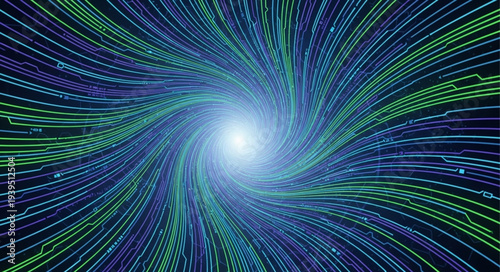 Abstract Digital Data Stream with Bright Light.