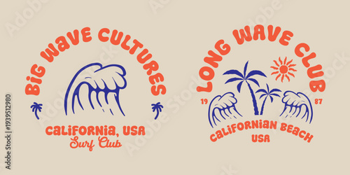 Collection of vector white color surfing illustrations, for t-shirt, posters and other uses