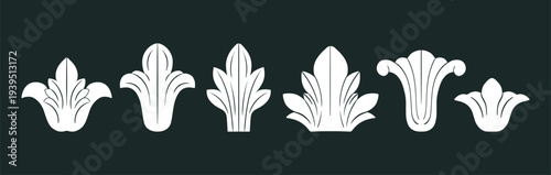 Set of a classic acanthus ornaments, stucco fragments. Perfect for vintage frame ornaments, packaging design, luxury furniture or interior branding projects. Vector illustration.